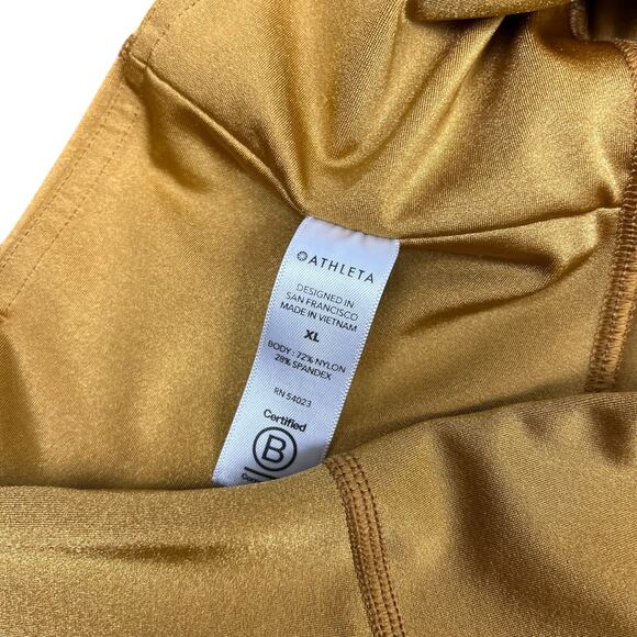 Athleta Elation Shine Tights Leggings Tuscan Gold Metallic Yellow Size XL Yoga - Picture 7 of 9